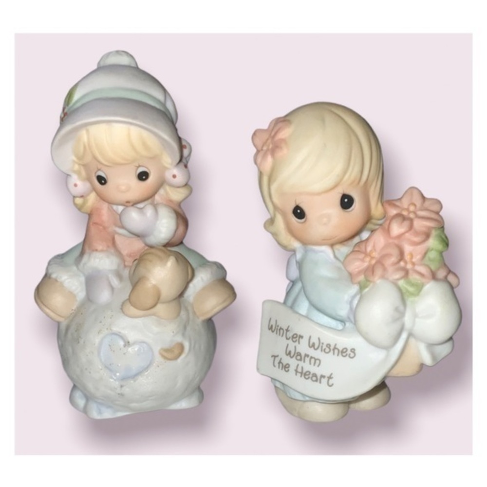 2-Precious Moments 2000-2001 Winter Little Girl Porcelain Collectible Figurines